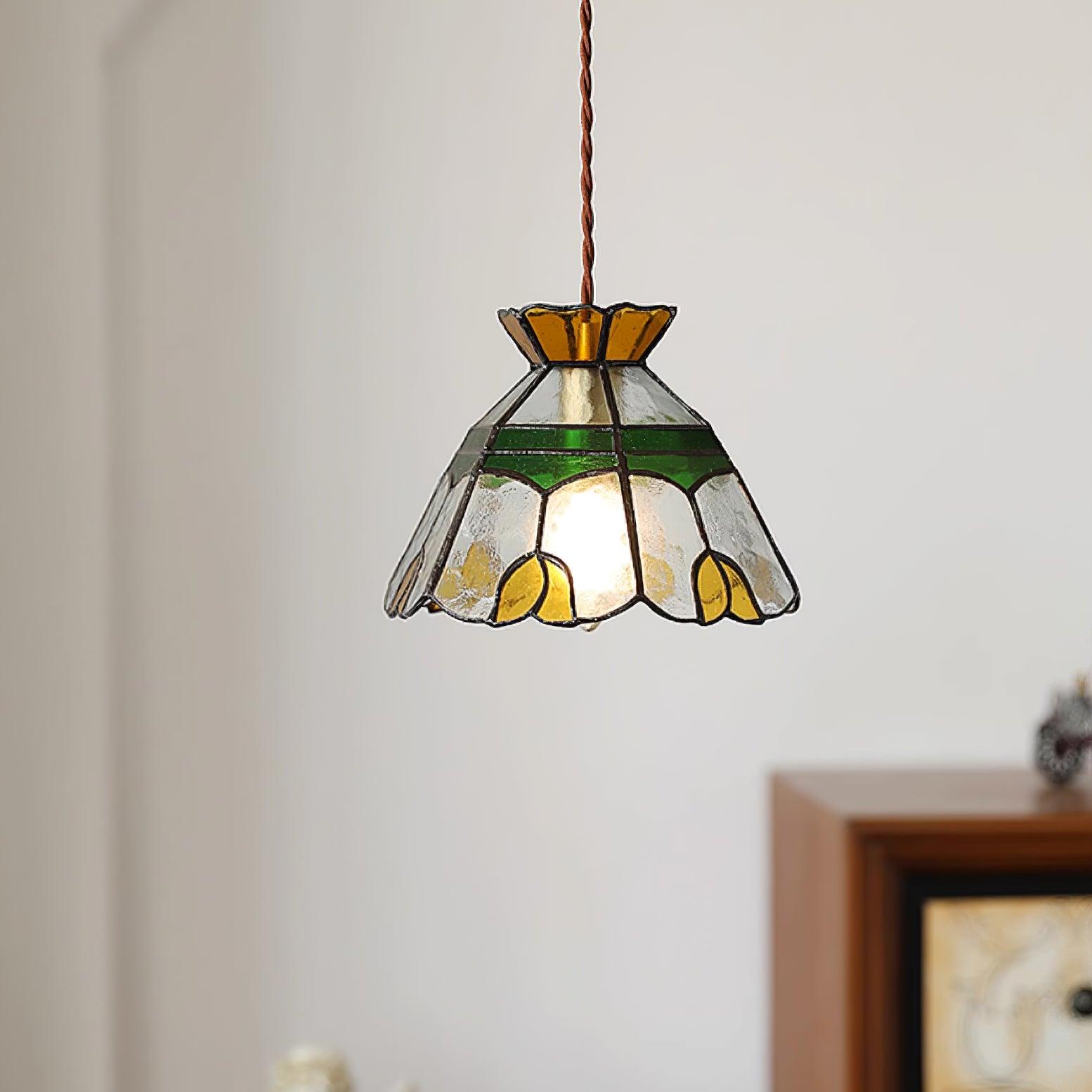 Eldine Stained Glass Pendant Light - Lamp Copper