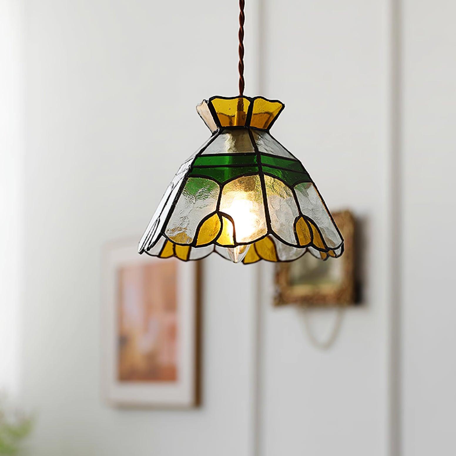 Eldine Stained Glass Pendant Light - Lamp Copper