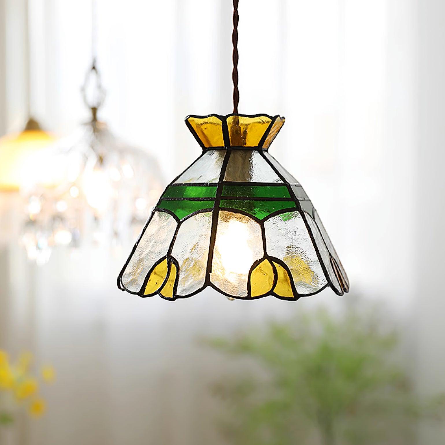 Eldine Stained Glass Pendant Light - Lamp Copper