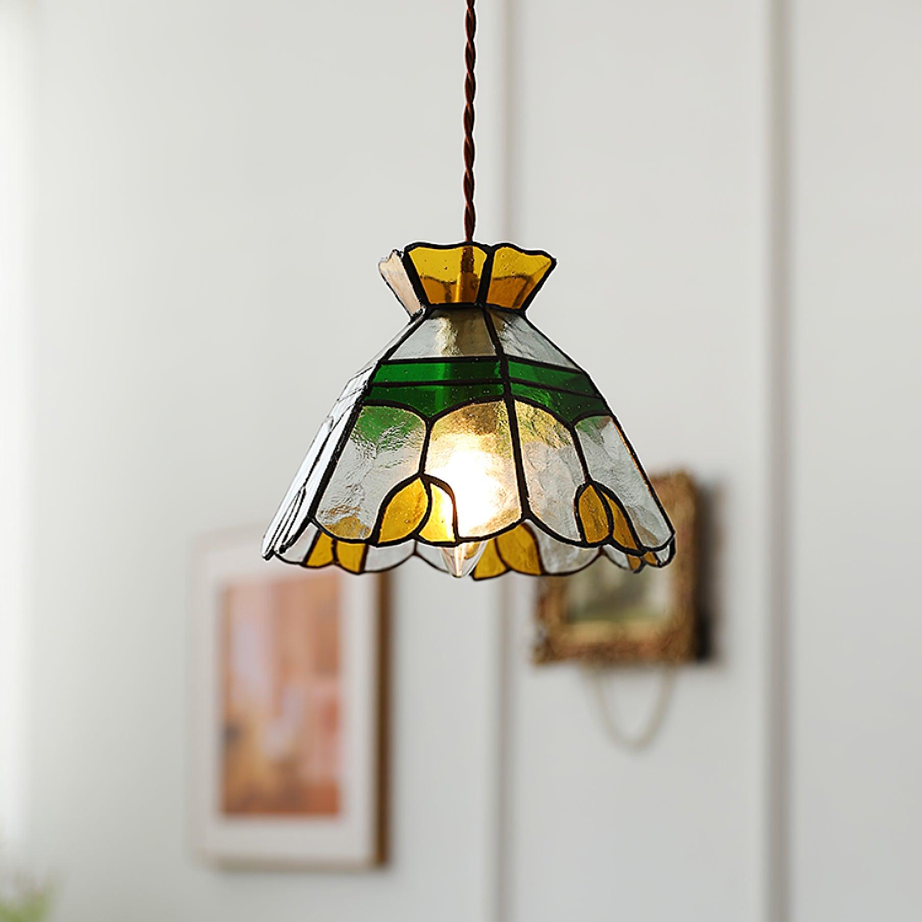 Eldine Stained Glass Pendant Light - Lamp Copper