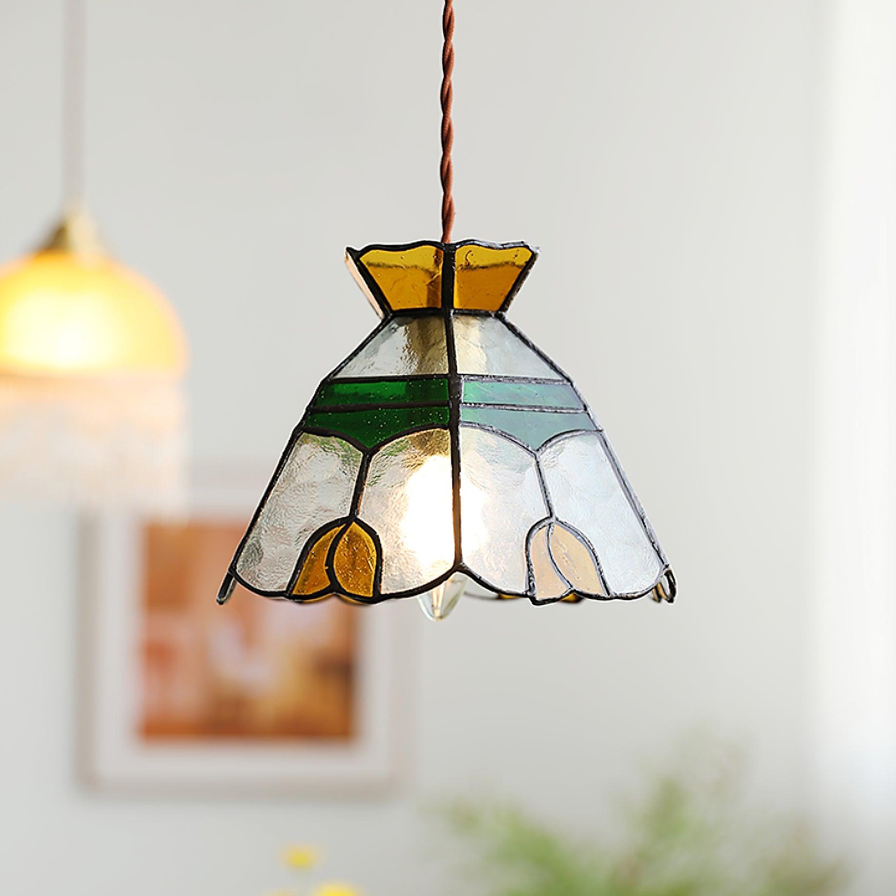 Eldine Stained Glass Pendant Light - Lamp Copper