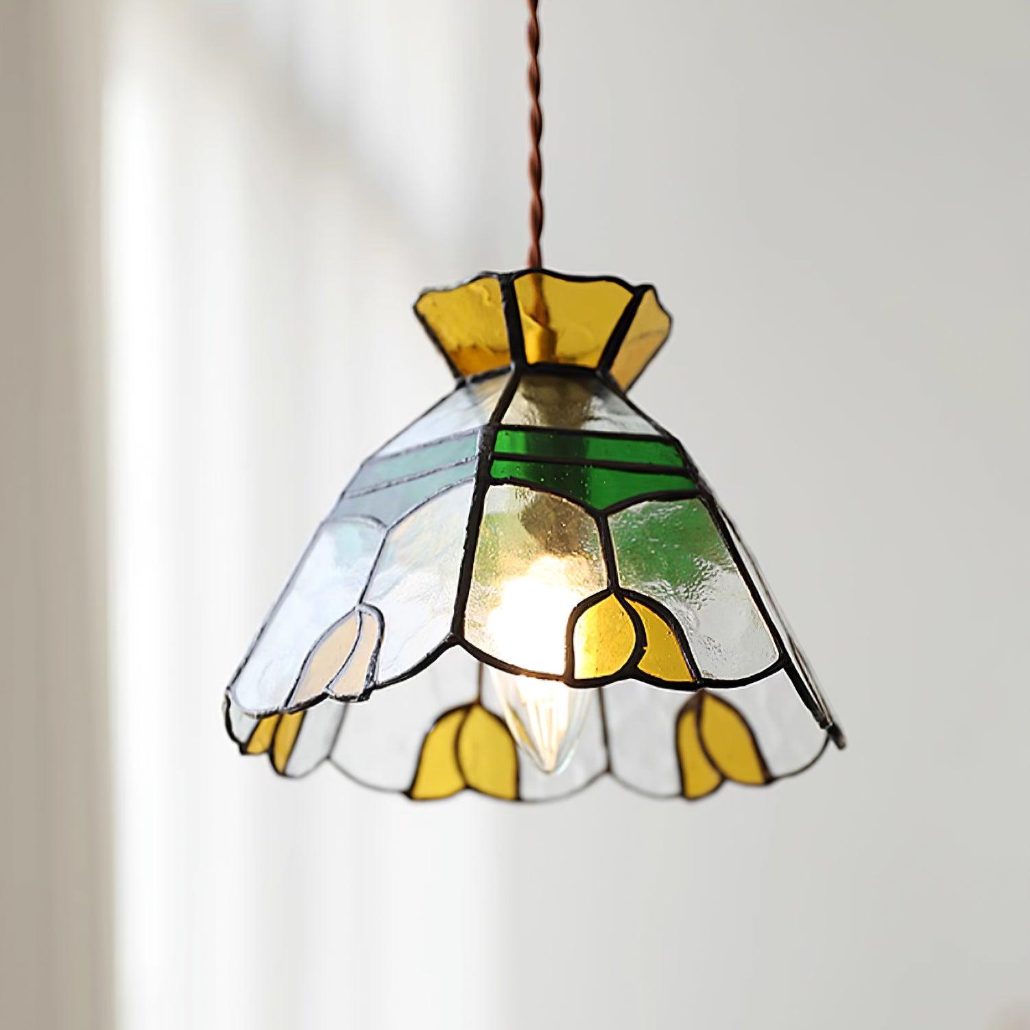 Eldine Stained Glass Pendant Light - Lamp Copper