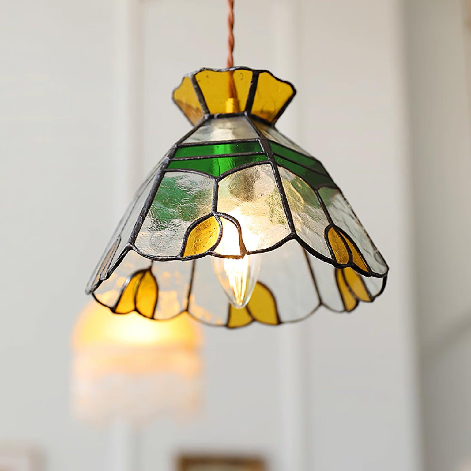 Eldine Stained Glass Pendant Light - Lamp Copper