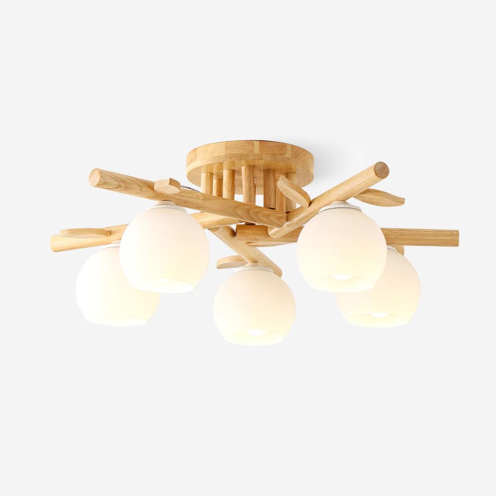 Ceiling Light Wood Body Glass Globes Organic Warm Minimalist - Lamp Copper