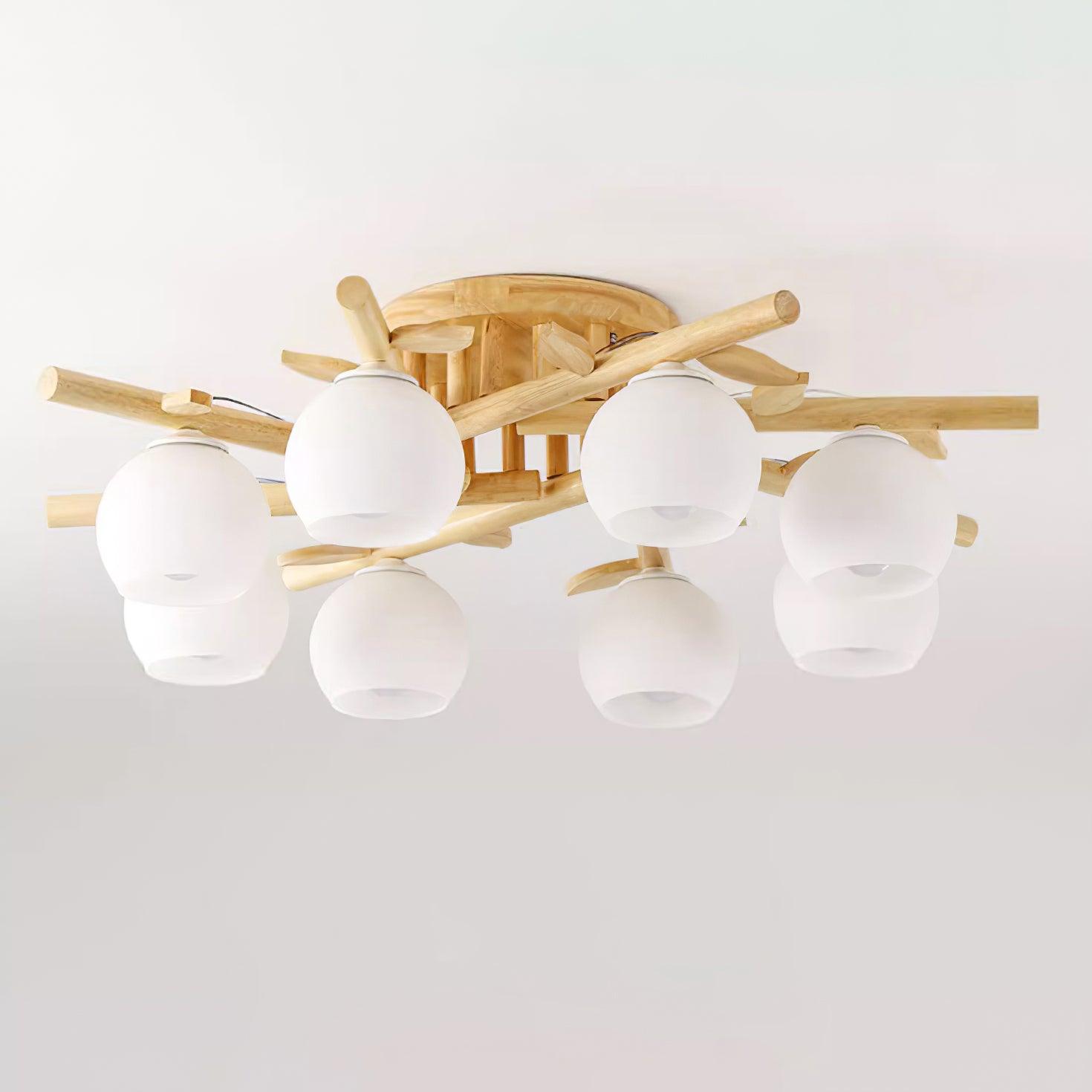 Ceiling Light Wood Body Glass Globes Organic Warm Minimalist - Lamp Copper