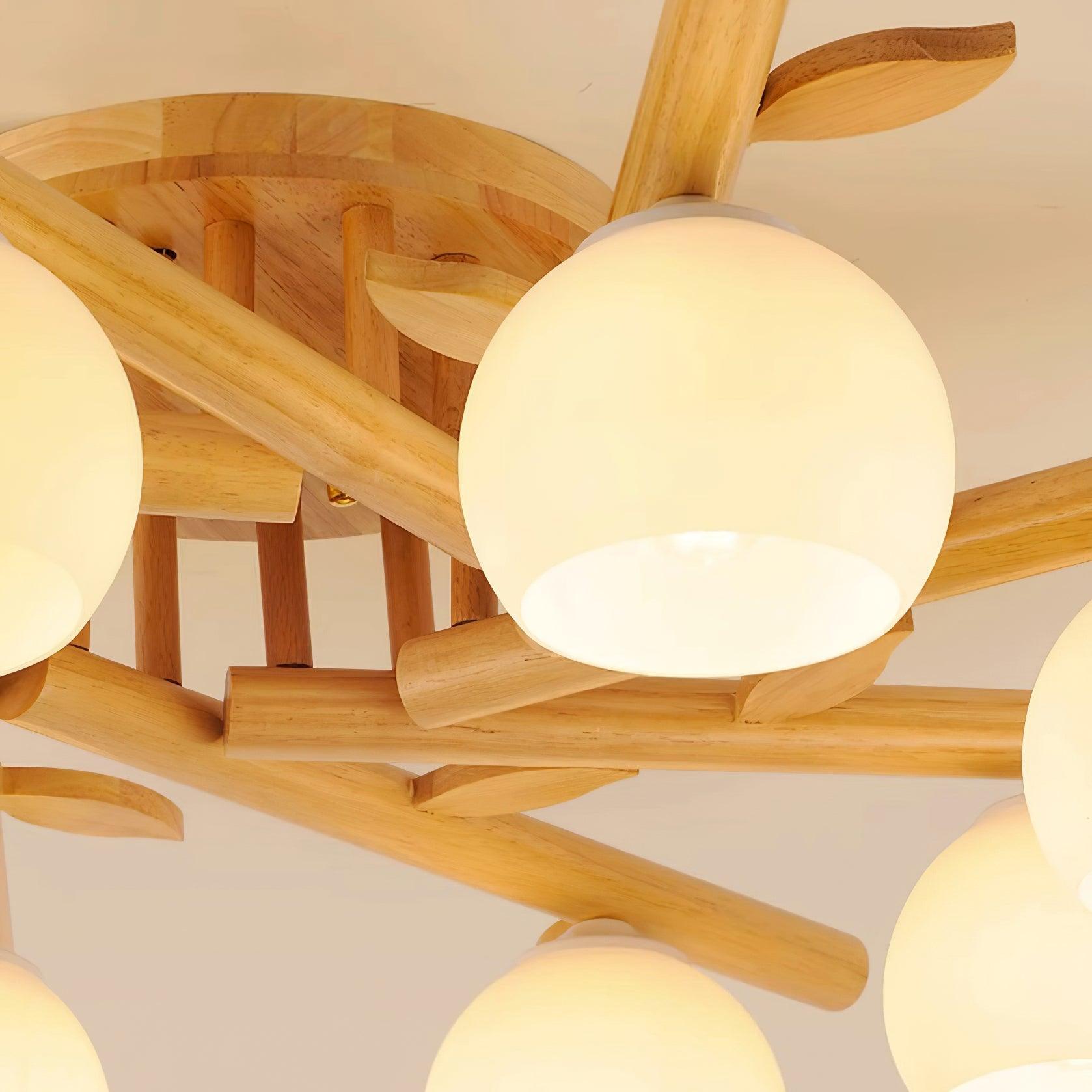 Ceiling Light Wood Body Glass Globes Organic Warm Minimalist - Lamp Copper