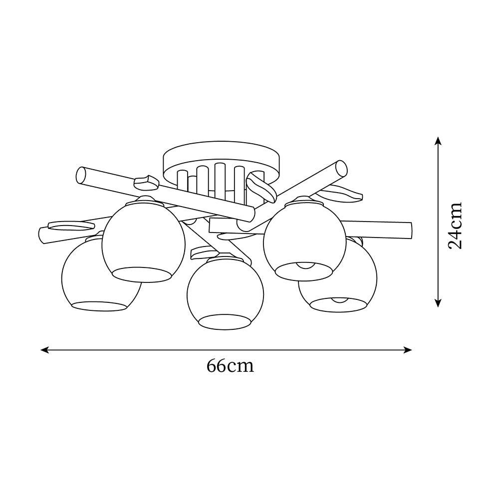 Ceiling Light Wood Body Glass Globes Organic Warm Minimalist - Lamp Copper