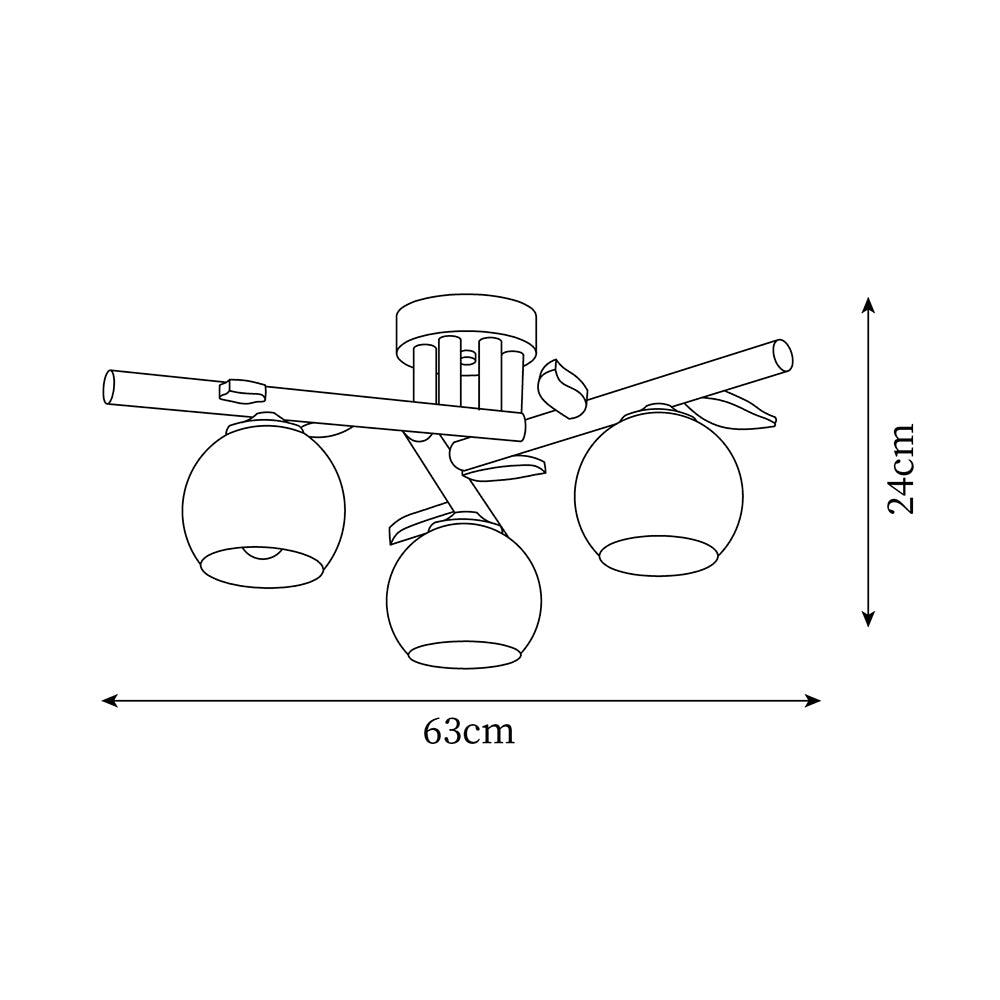 Ceiling Light Wood Body Glass Globes Organic Warm Minimalist - Lamp Copper