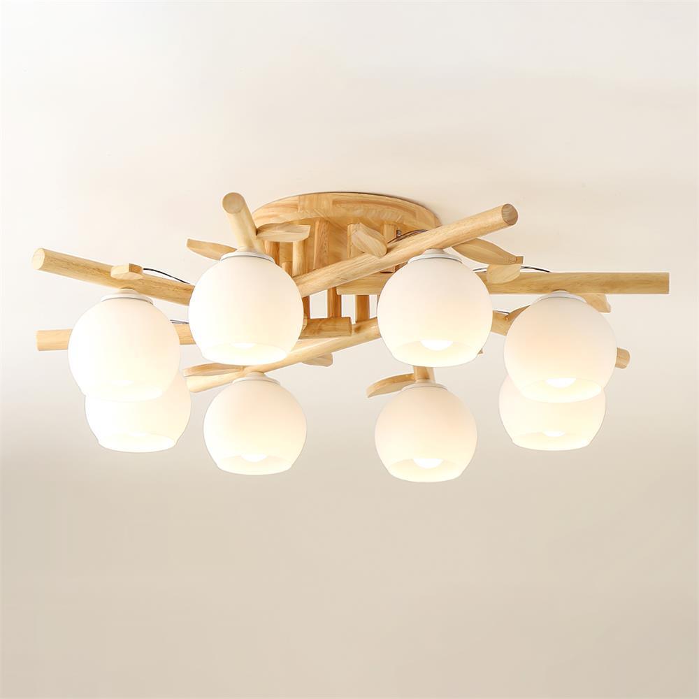 Ceiling Light Wood Body Glass Globes Organic Warm Minimalist - Lamp Copper