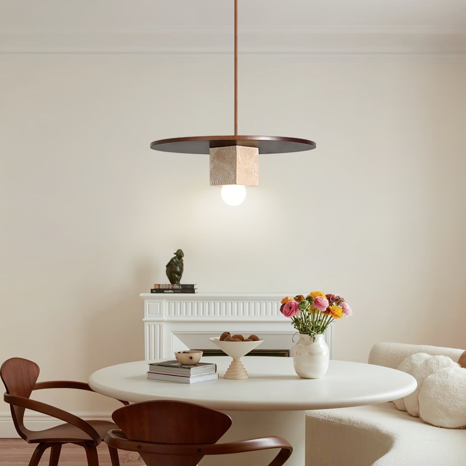 Ucariel Geometric Travertine Pendant Light - Lamp Copper
