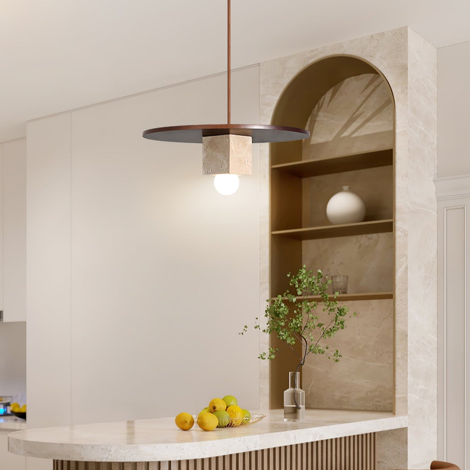 Ucariel Geometric Travertine Pendant Light - Lamp Copper