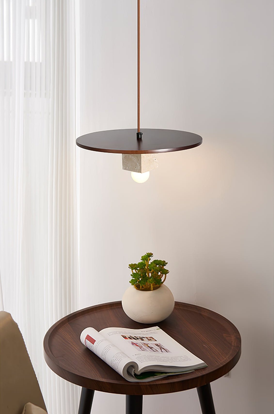 Ucariel Geometric Travertine Pendant Light - Lamp Copper