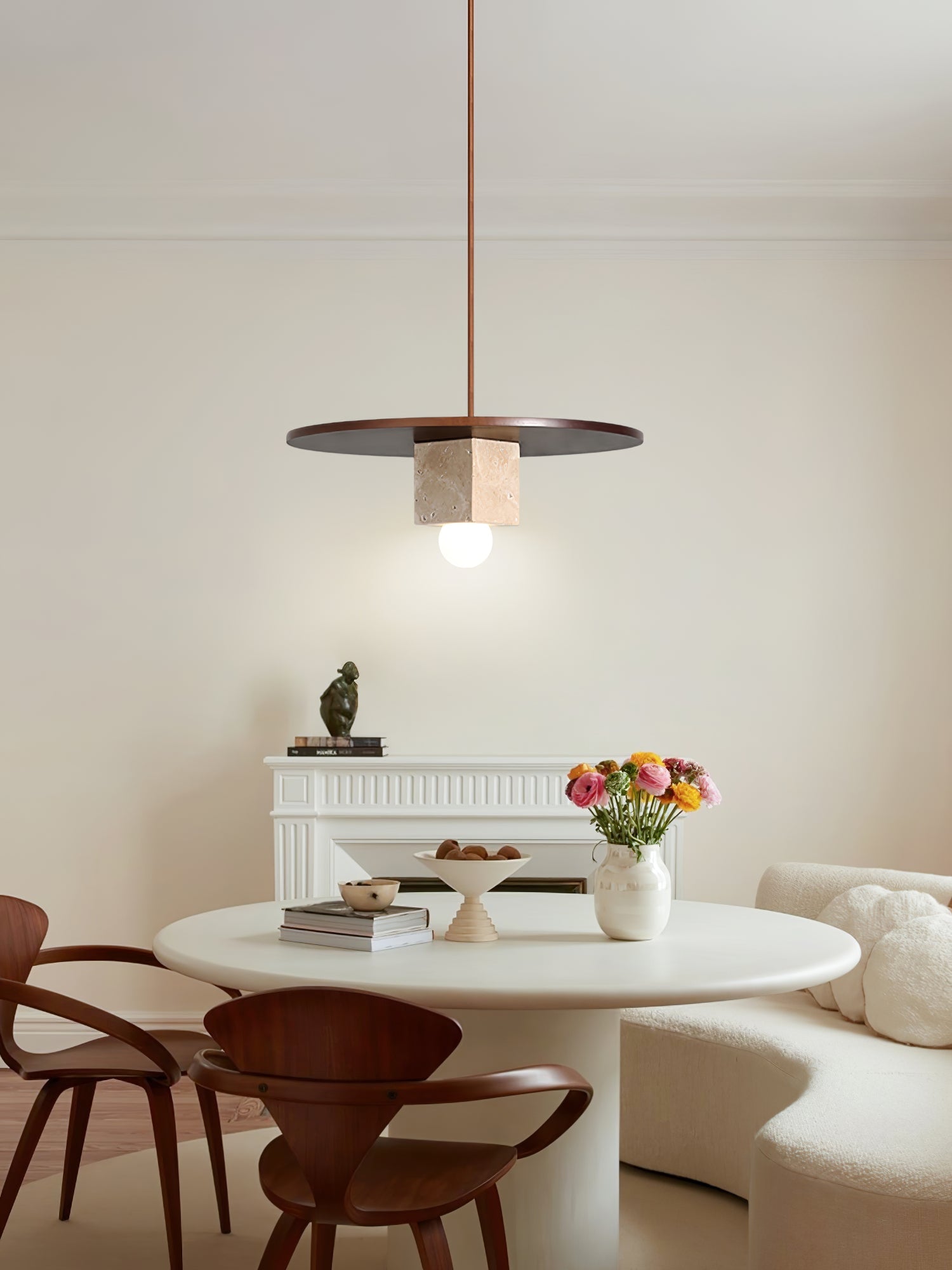 Ucariel Geometric Travertine Pendant Light - Lamp Copper