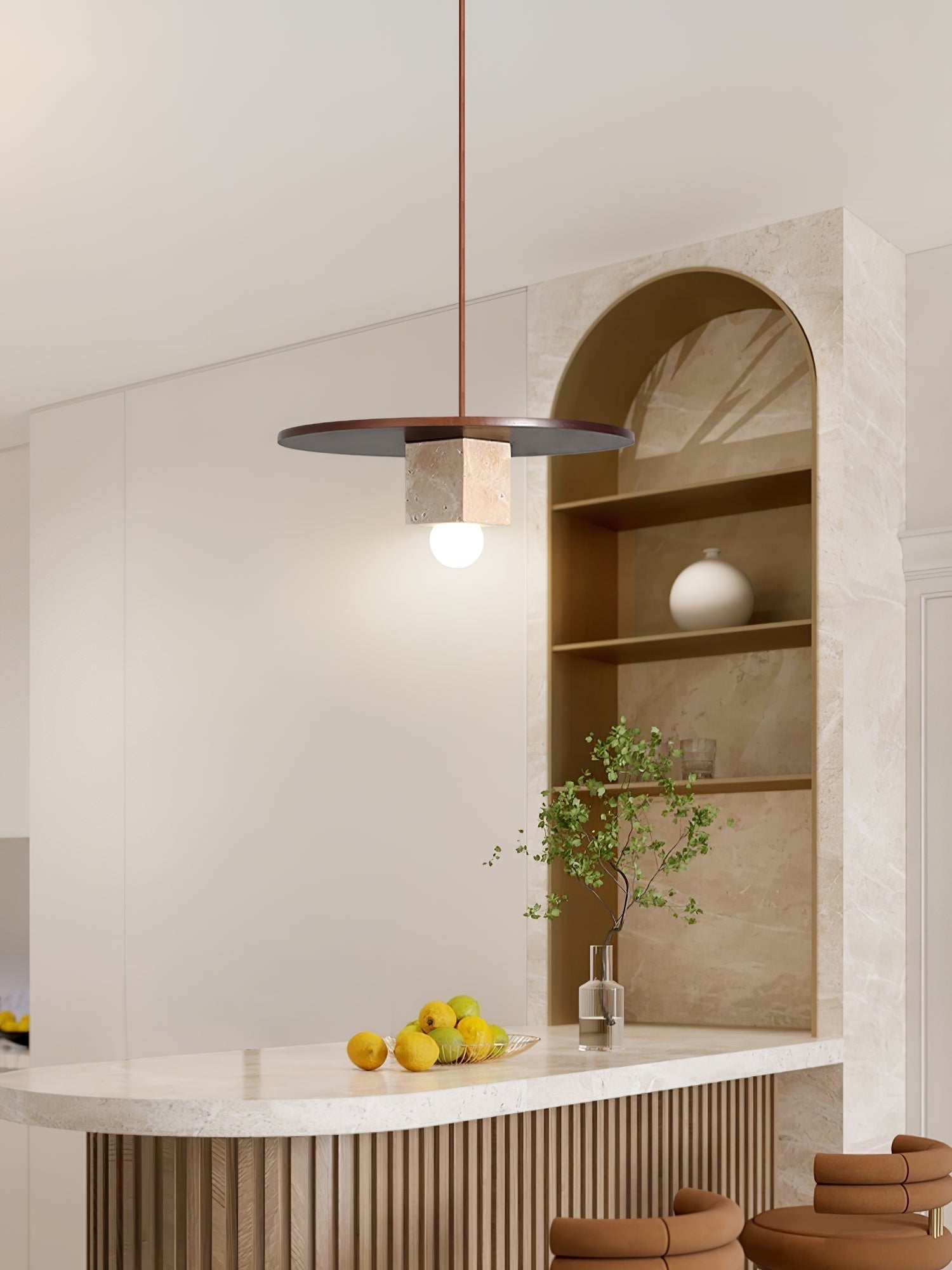Ucariel Geometric Travertine Pendant Light - Lamp Copper