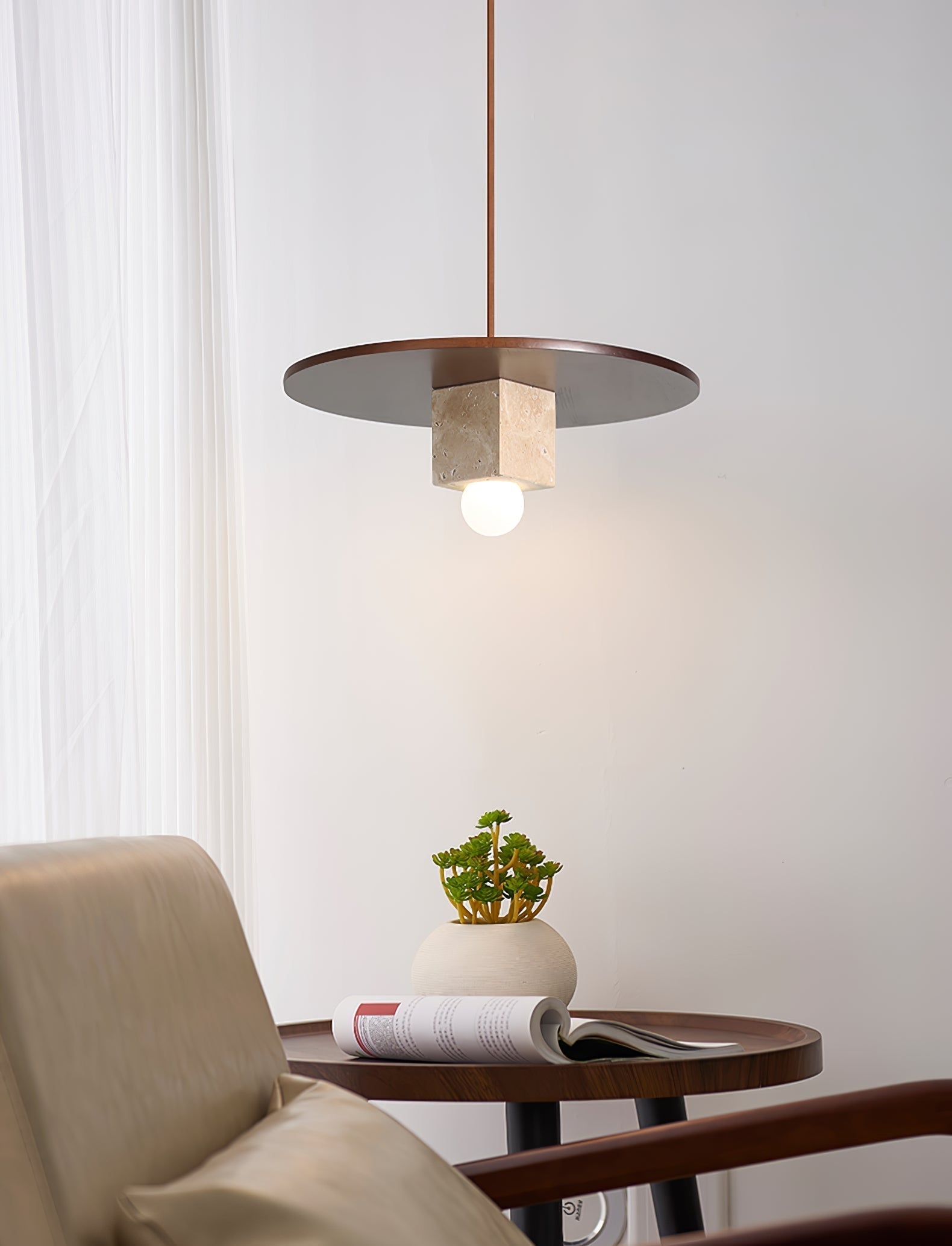 Ucariel Geometric Travertine Pendant Light - Lamp Copper