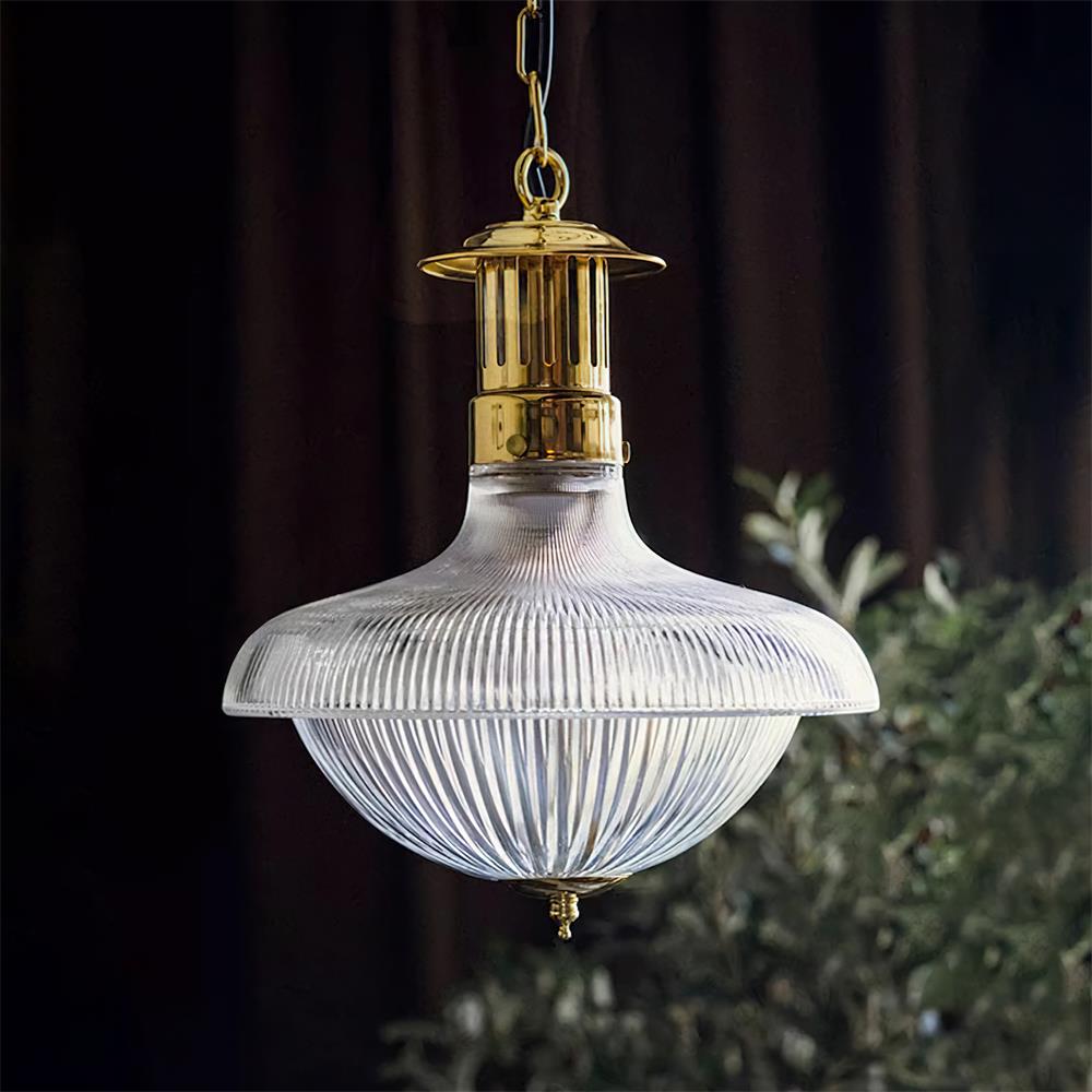 Orvel Clear Ribbed Glass Pendant Light - Lamp Copper