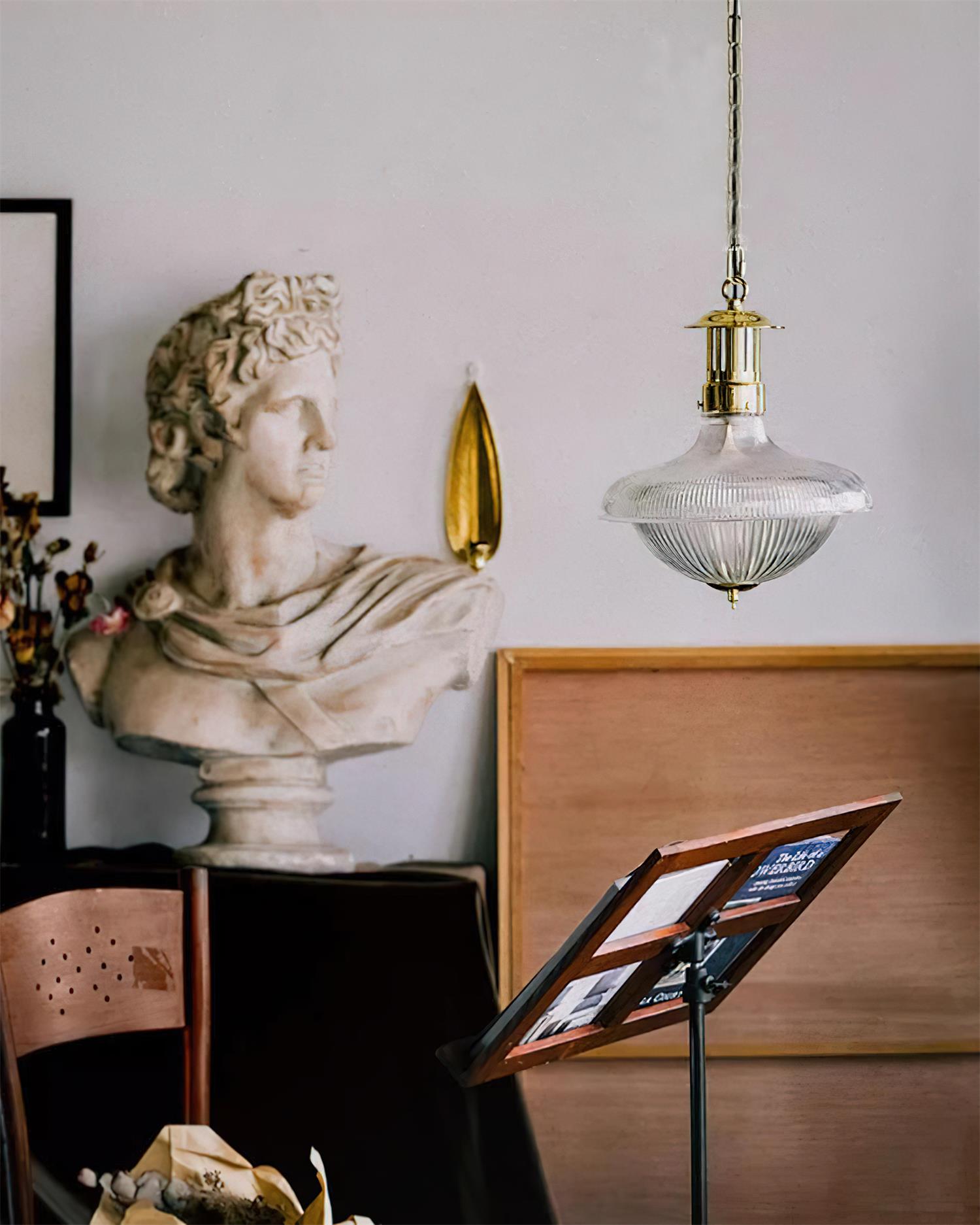 Orvel Clear Ribbed Glass Pendant Light - Lamp Copper