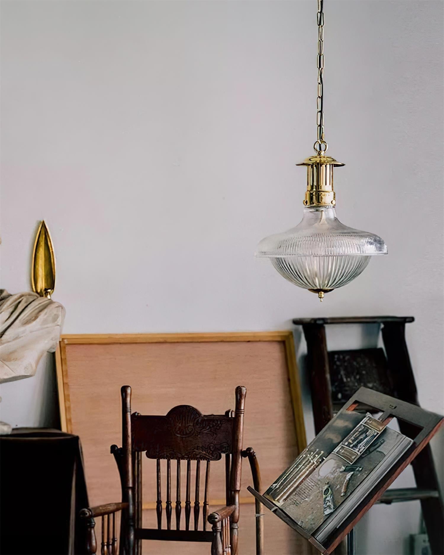 Orvel Clear Ribbed Glass Pendant Light - Lamp Copper