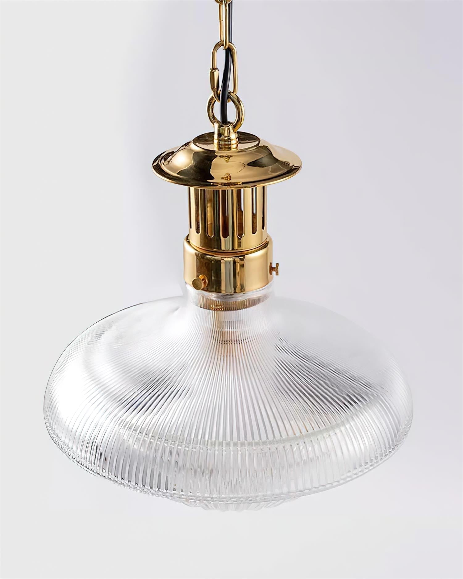 Orvel Clear Ribbed Glass Pendant Light - Lamp Copper
