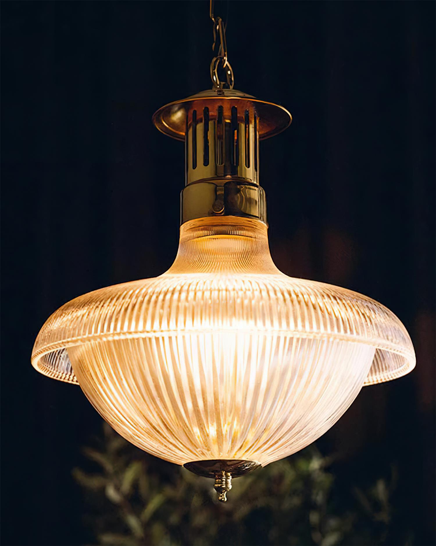 Orvel Clear Ribbed Glass Pendant Light - Lamp Copper