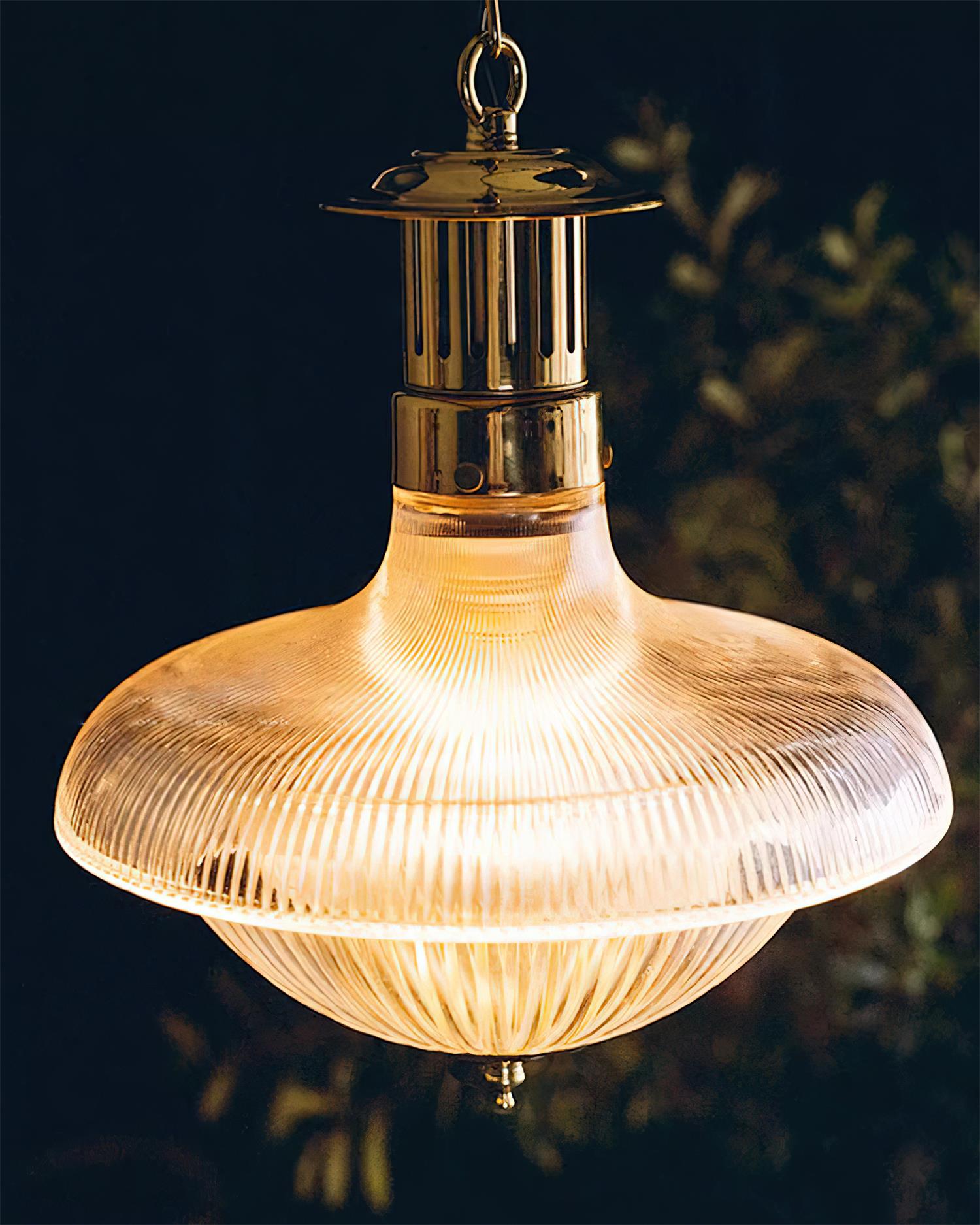 Orvel Clear Ribbed Glass Pendant Light - Lamp Copper