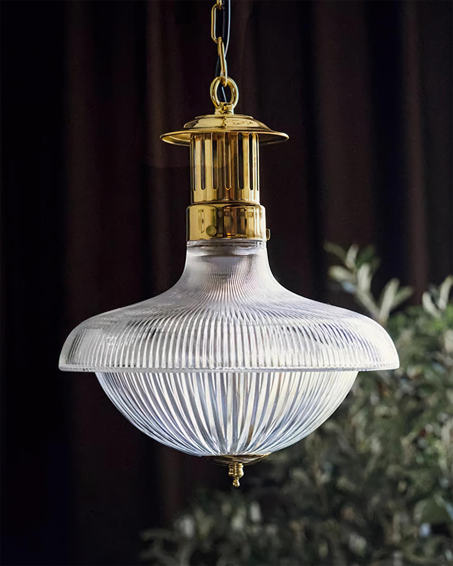 Orvel Clear Ribbed Glass Pendant Light - Lamp Copper