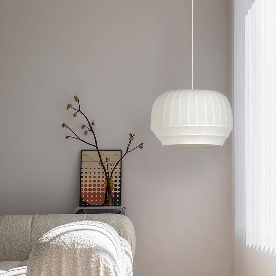 Pendant Lamp Silk Shade White Fabric Vertical Lines Soft Modern Minimalist - Lamp Copper