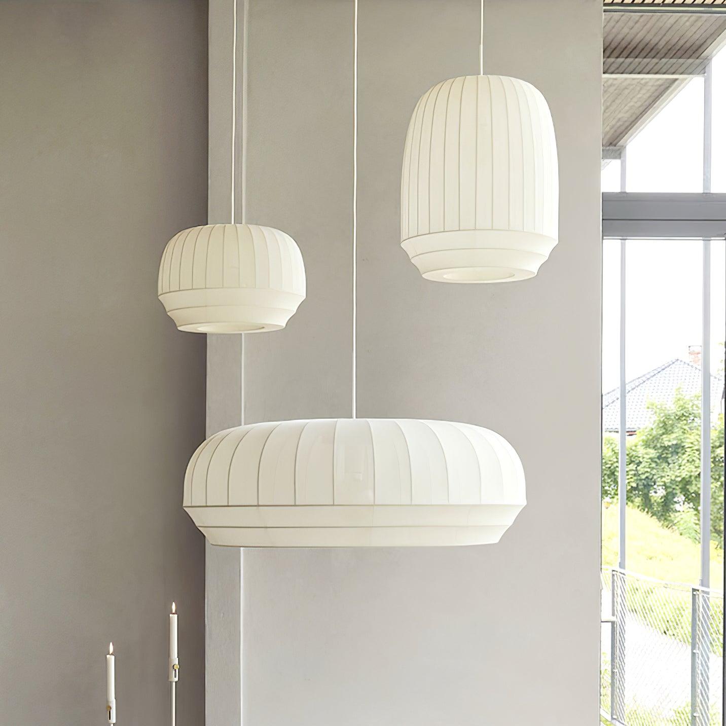 Pendant Lamp Silk Shade White Fabric Vertical Lines Soft Modern Minimalist - Lamp Copper