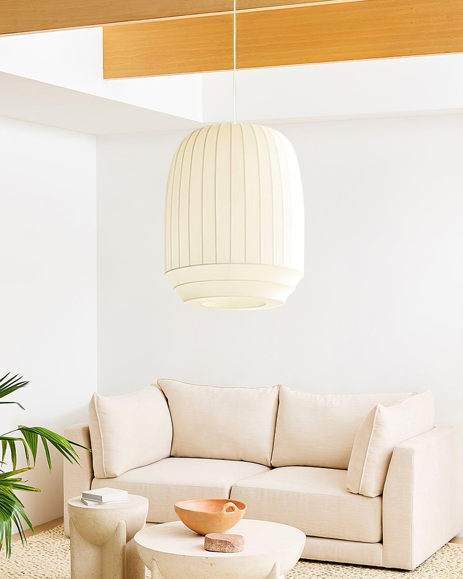 Pendant Lamp Silk Shade White Fabric Vertical Lines Soft Modern Minimalist - Lamp Copper