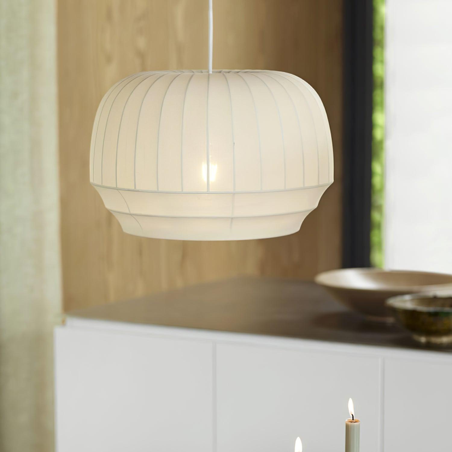 Pendant Lamp Silk Shade White Fabric Vertical Lines Soft Modern Minimalist - Lamp Copper
