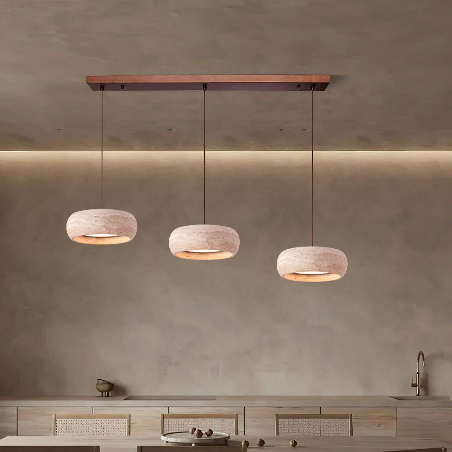 Tova Donut-Shaped Pendant Lights Travertine - Lamp Copper