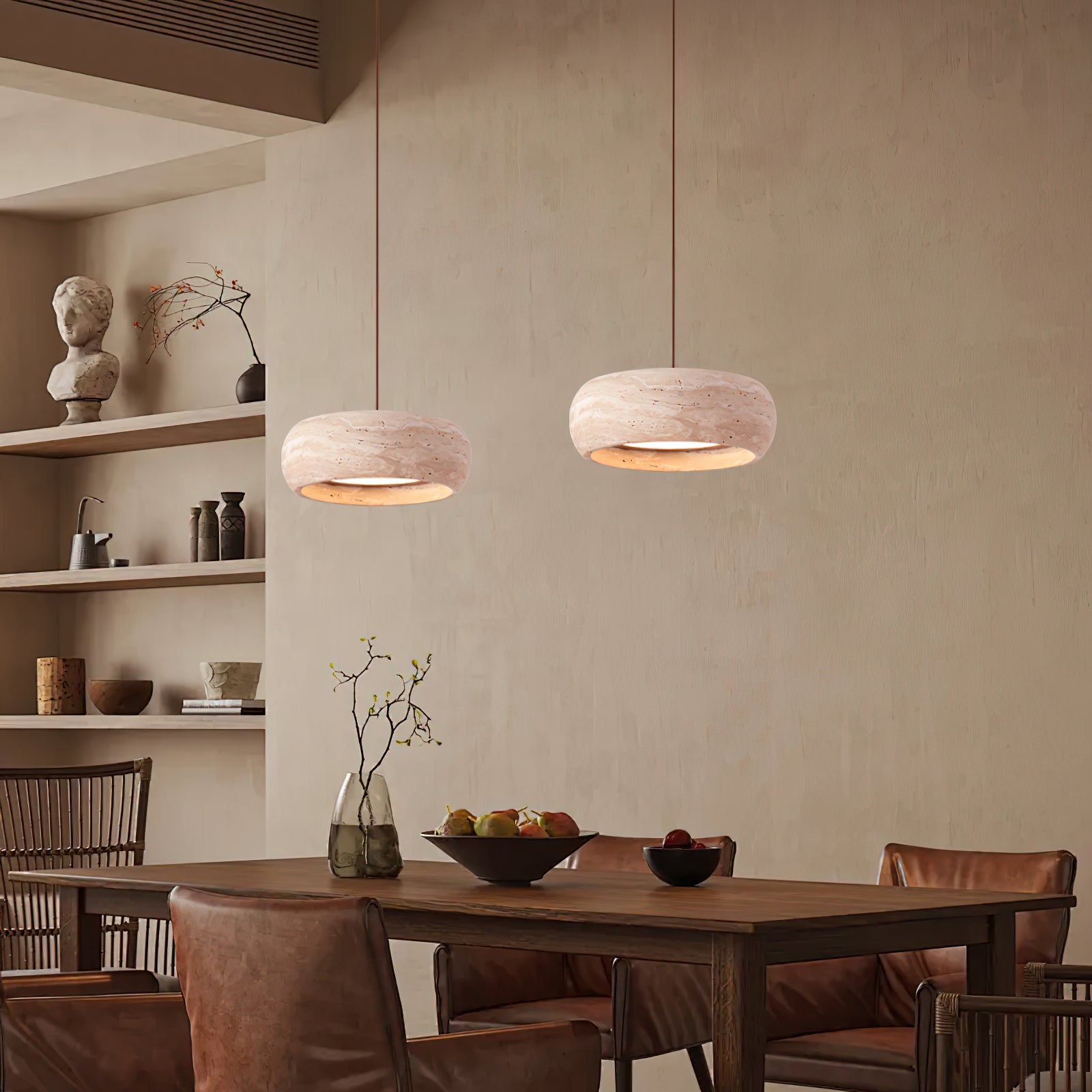 Tova Donut-Shaped Pendant Lights Travertine - Lamp Copper