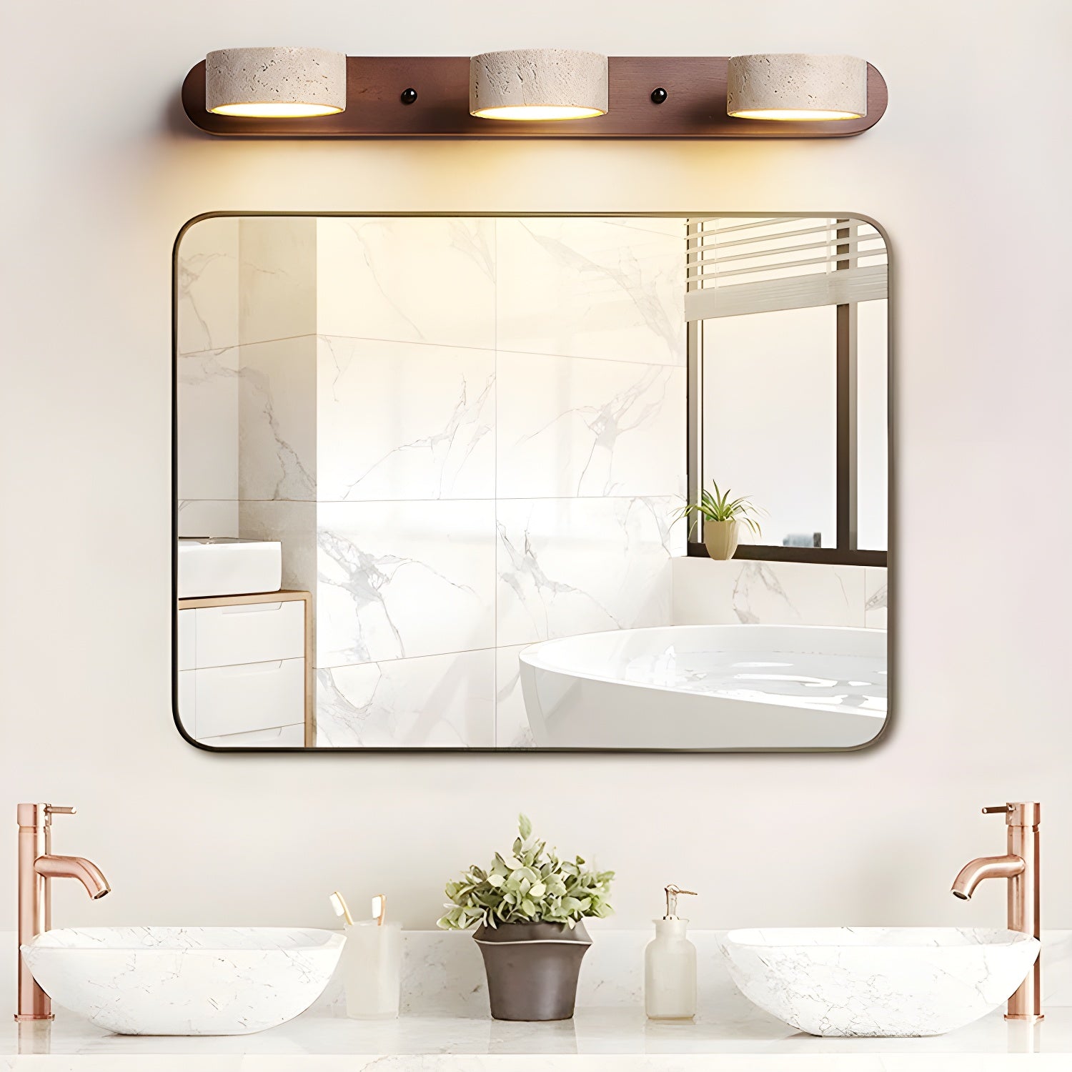 Tuelo Travertine Indoor Wall Light Neutral - Lamp Copper