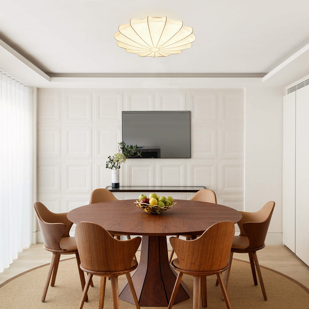 Lunari Mid-Century Modern Silk Flush Mount Light - Lamp Copper