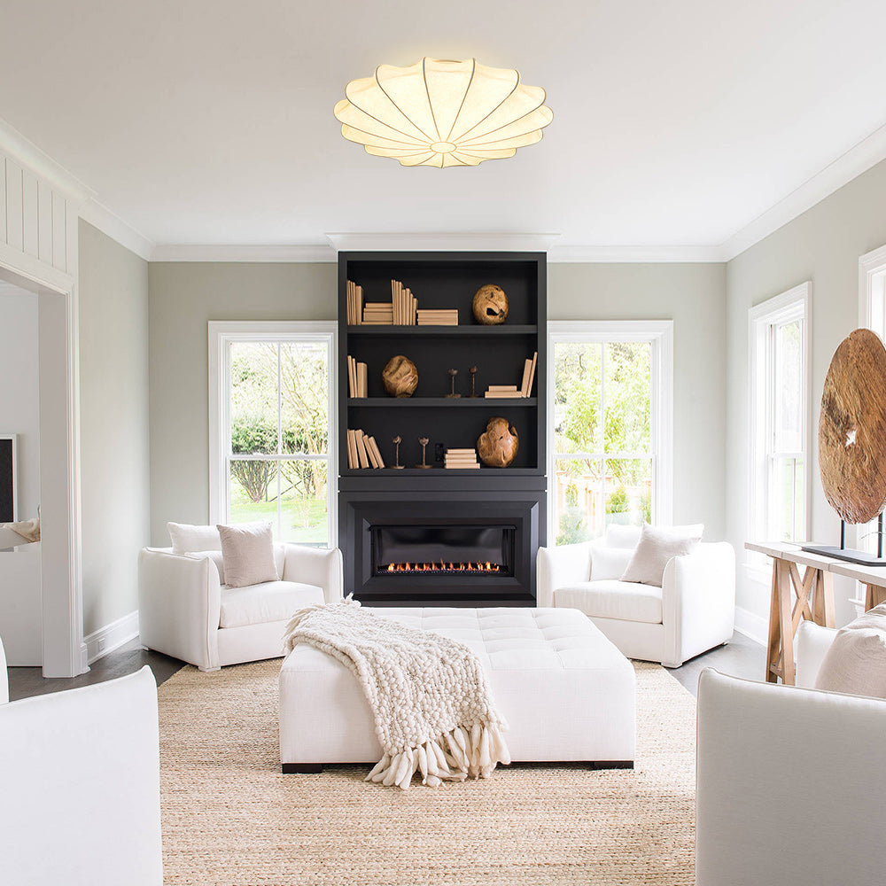 Lunari Mid-Century Modern Silk Flush Mount Light - Lamp Copper