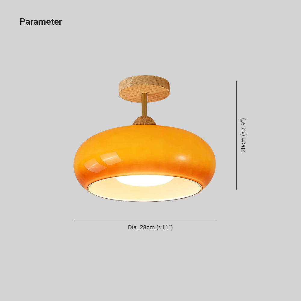 Charlotte Flush Mount Ceiling Light Glass Wood &Orange&White - Lamp Copper