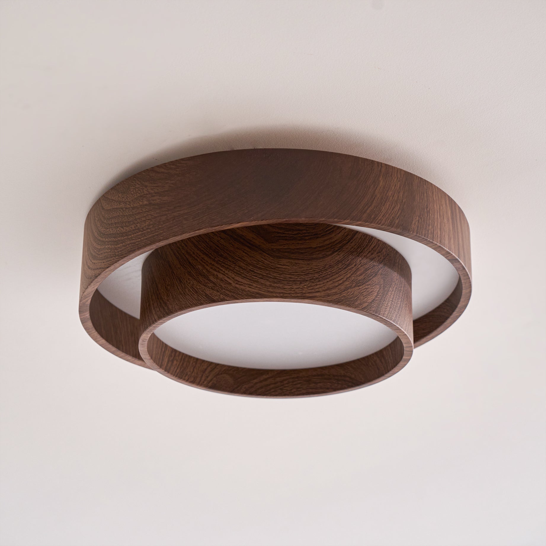 Wavin Ceiling Light Double - Ring Walnut Color - Lamp Copper
