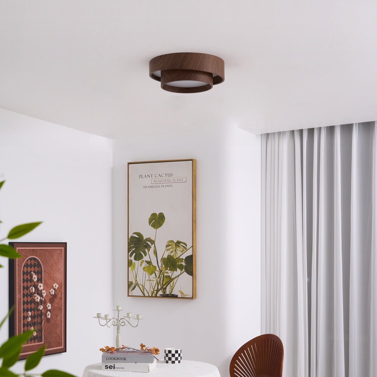 Wavin Ceiling Light Double - Ring Walnut Color - Lamp Copper