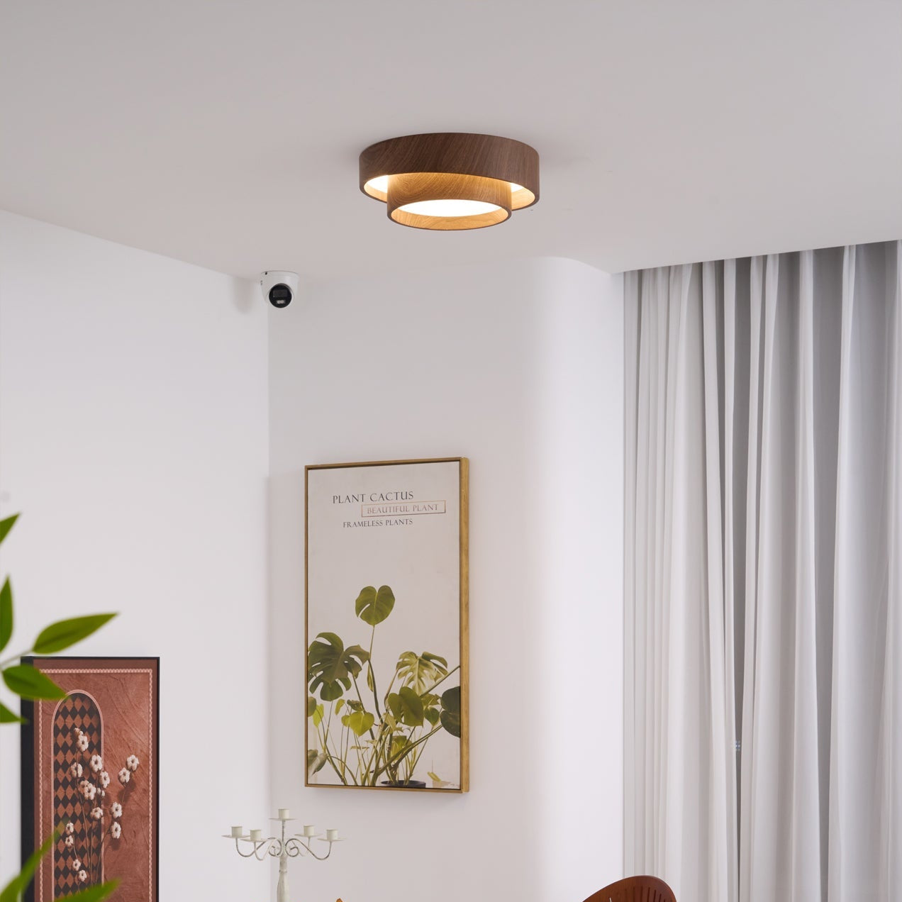 Wavin Ceiling Light Double - Ring Walnut Color - Lamp Copper