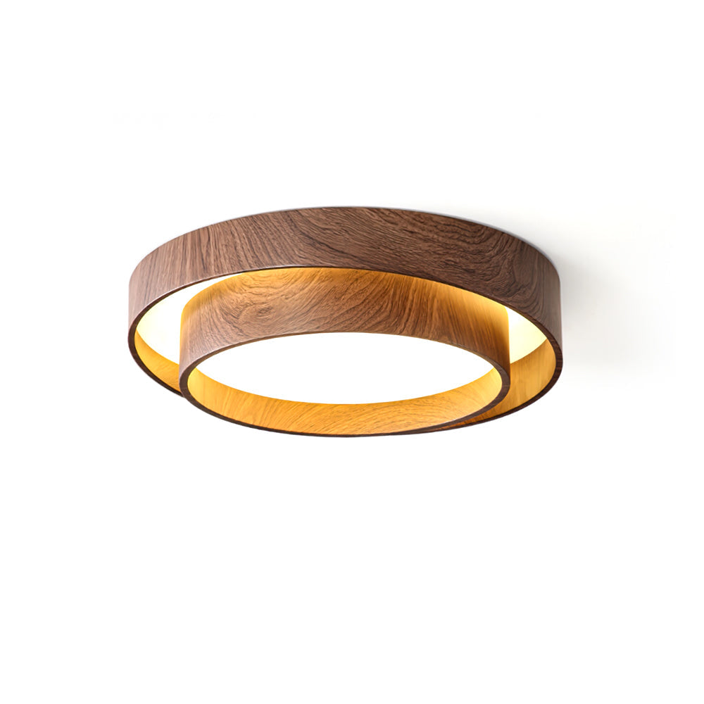 Wavin Ceiling Light Double - Ring Walnut Color - Lamp Copper