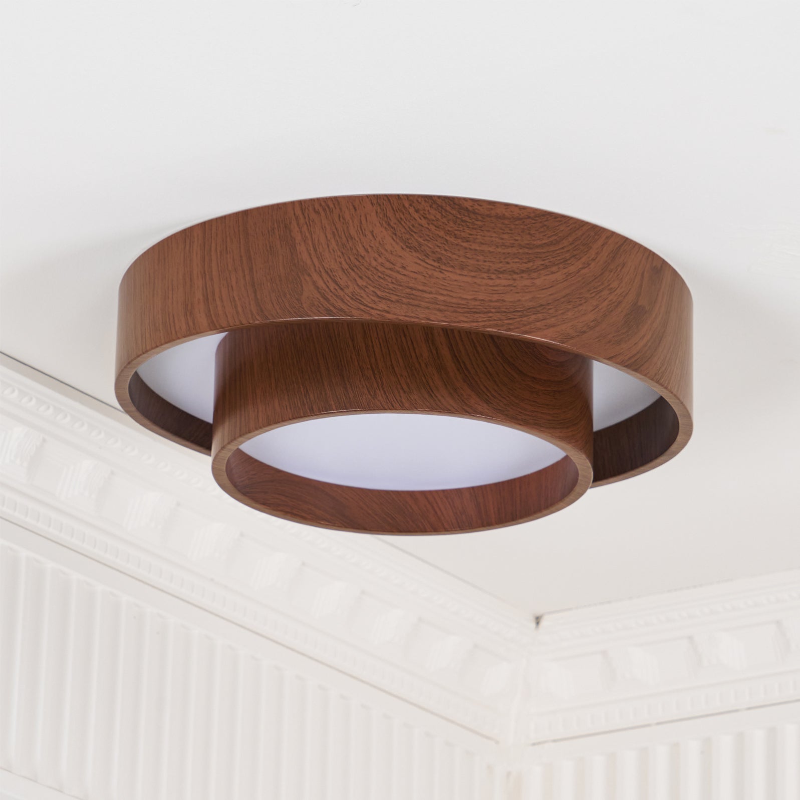 Wavin Ceiling Light Double - Ring Walnut Color - Lamp Copper