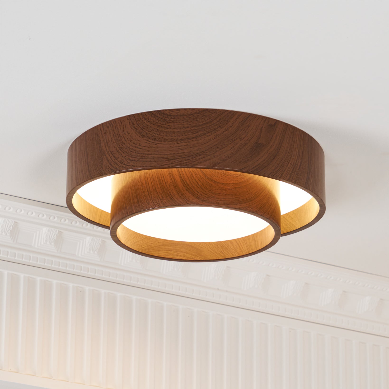 Wavin Ceiling Light Double - Ring Walnut Color - Lamp Copper