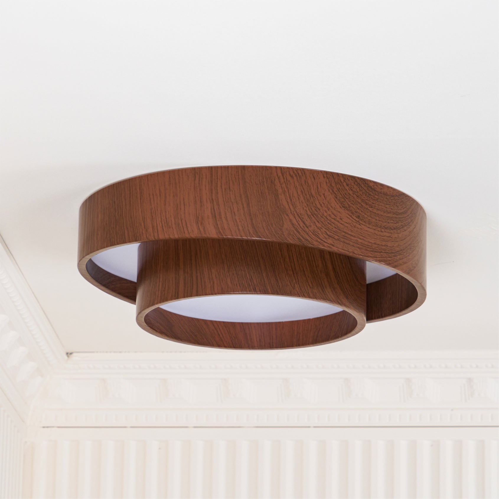 Wavin Ceiling Light Double - Ring Walnut Color - Lamp Copper