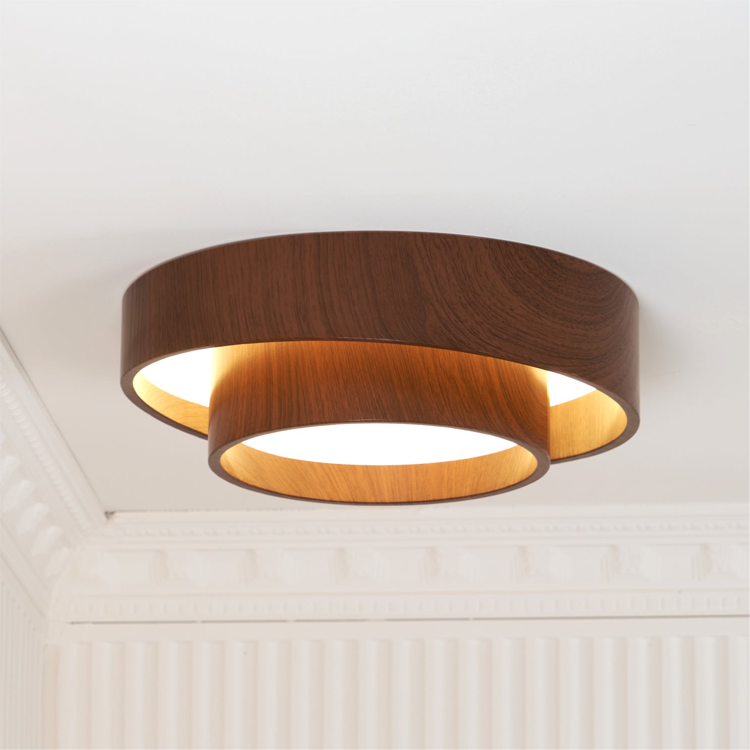 Wavin Ceiling Light Double - Ring Walnut Color - Lamp Copper