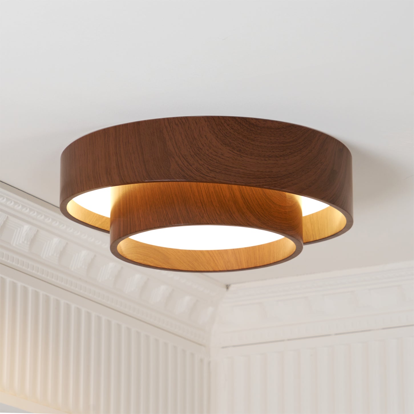 Wavin Ceiling Light Double - Ring Walnut Color - Lamp Copper