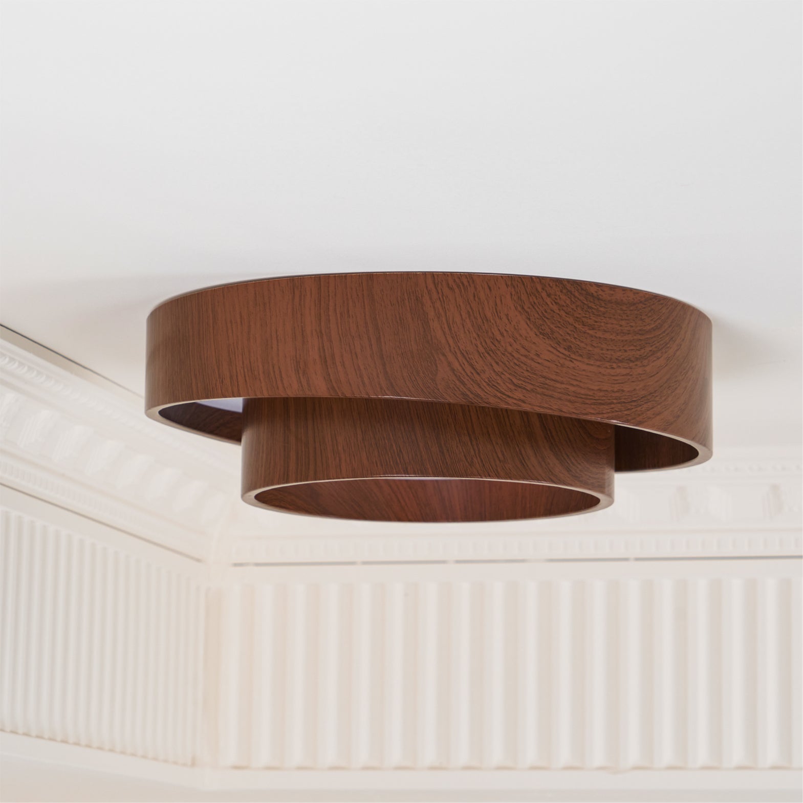 Wavin Ceiling Light Double - Ring Walnut Color - Lamp Copper