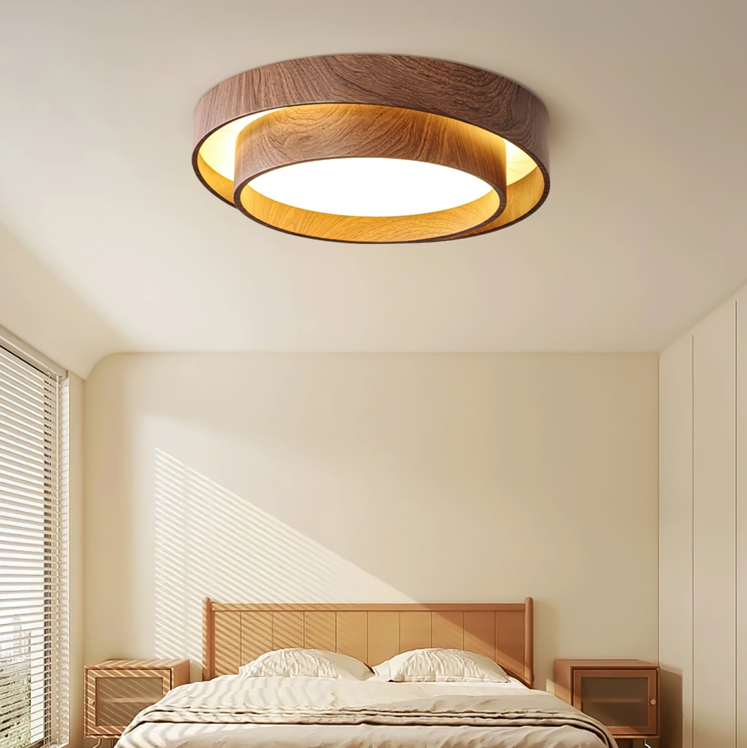 Wavin Ceiling Light Double - Ring Walnut Color - Lamp Copper