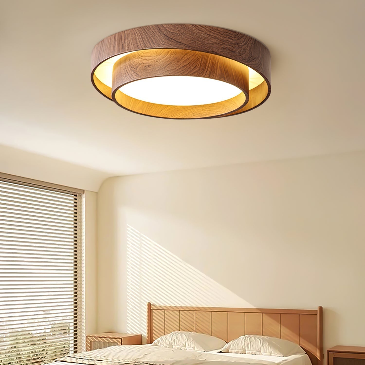 Wavin Ceiling Light Double - Ring Walnut Color - Lamp Copper