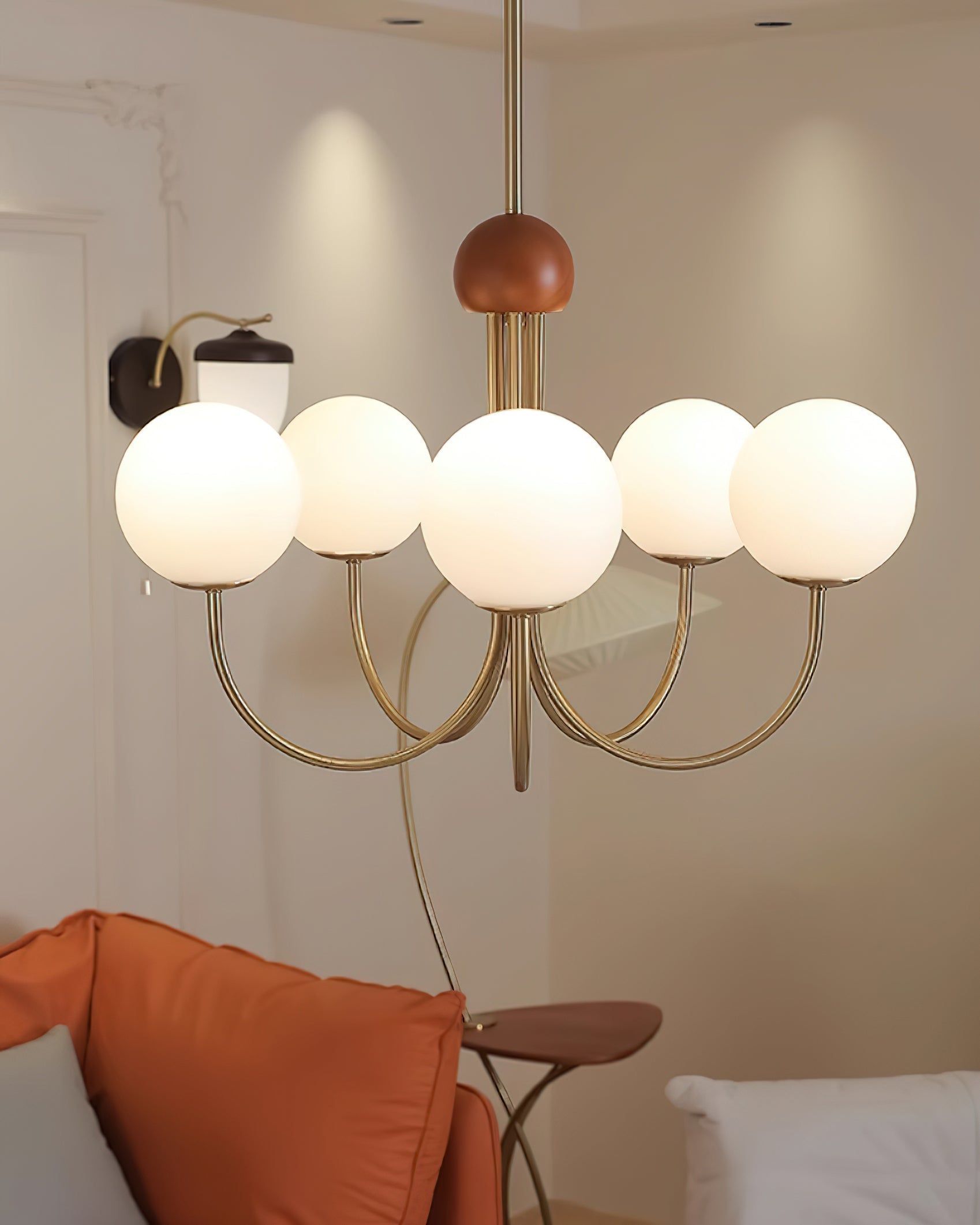 Candil Modern Brass and Globe Glass Chandelier - Lamp Copper