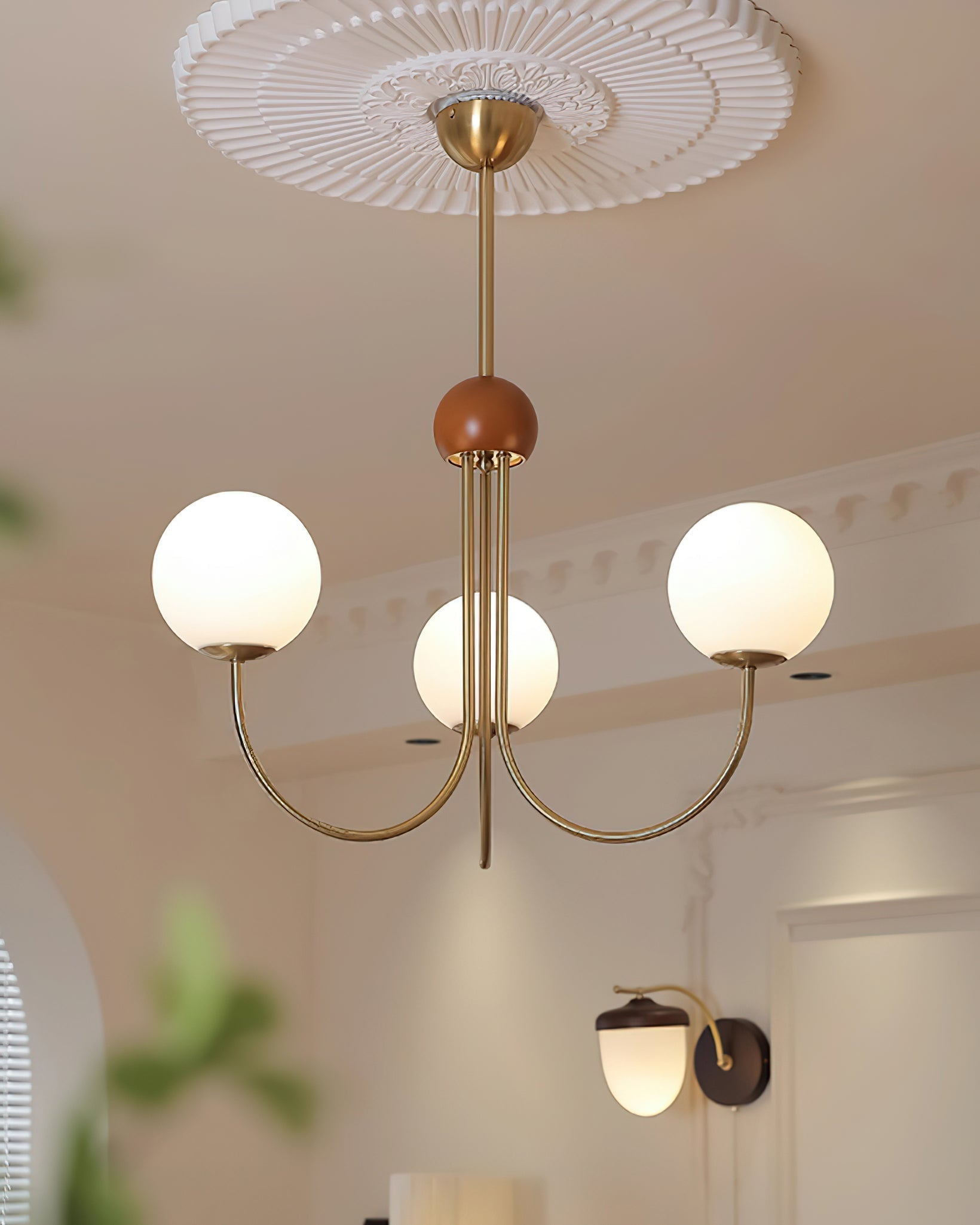 Candil Modern Brass and Globe Glass Chandelier - Lamp Copper